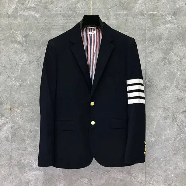 Casual Black Suit Jacket with Sleeve Stripes Dark Blue / M