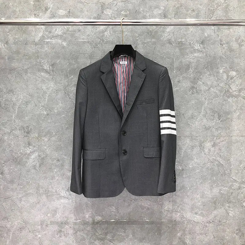 Casual Black Suit Jacket With Stripes On Sleeves