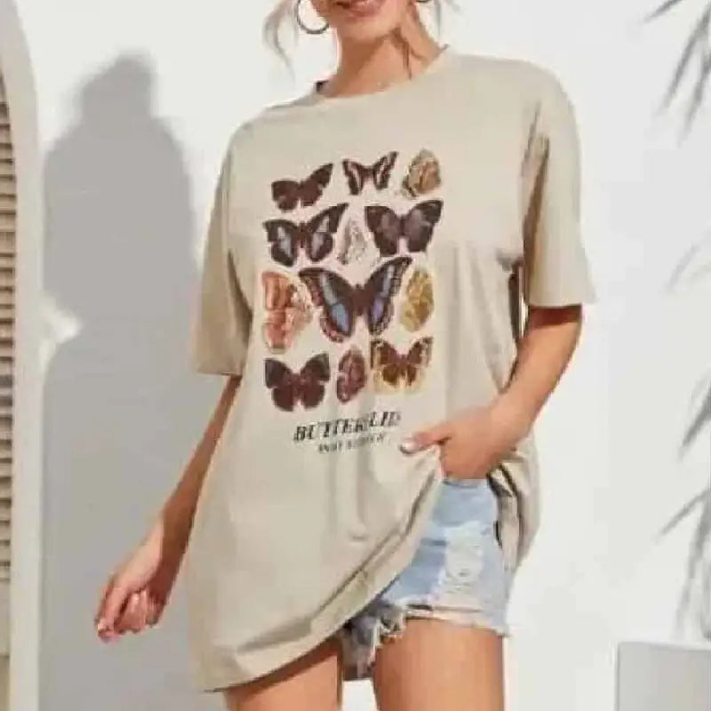 Casual Graphic T-shirt - Begie-ButtStomach / XS - Shirts