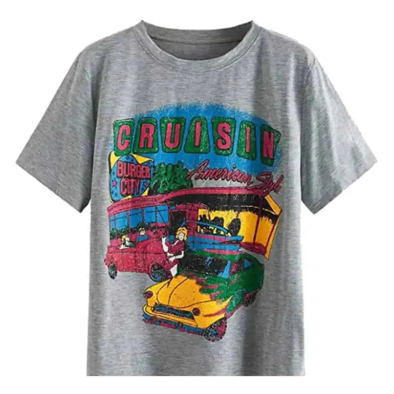 Casual Graphic T-shirt - Grey-CruisinCar / XS - Shirts
