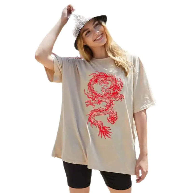 Casual Graphic T-shirt - Khaki-BigRedDra / XS - Shirts