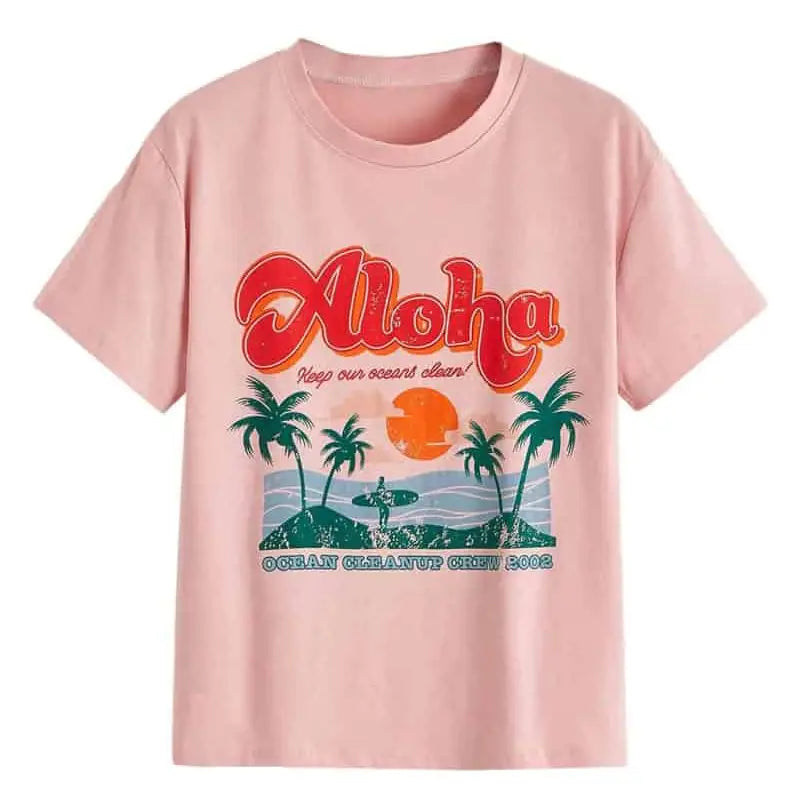 Casual Graphic T-shirt - Pink-Aloha / XS - Shirts