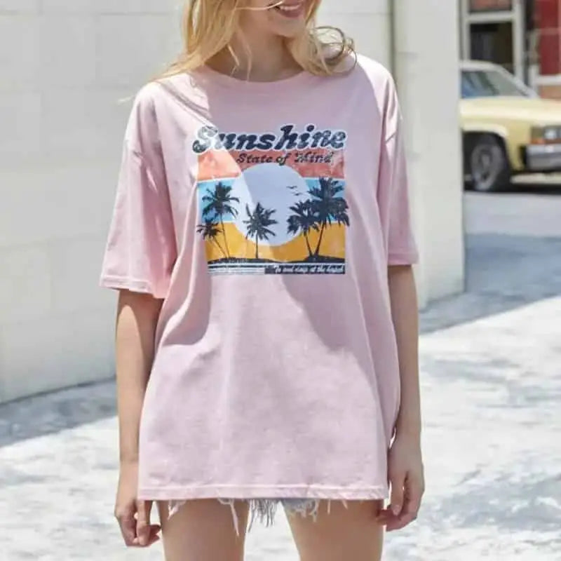 Casual Graphic T-shirt - Pink-SunshineState / XS - Shirts