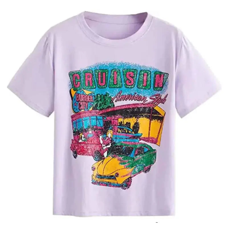 Casual Graphic T-shirt - Purple-CruisinCar / XS - Shirts