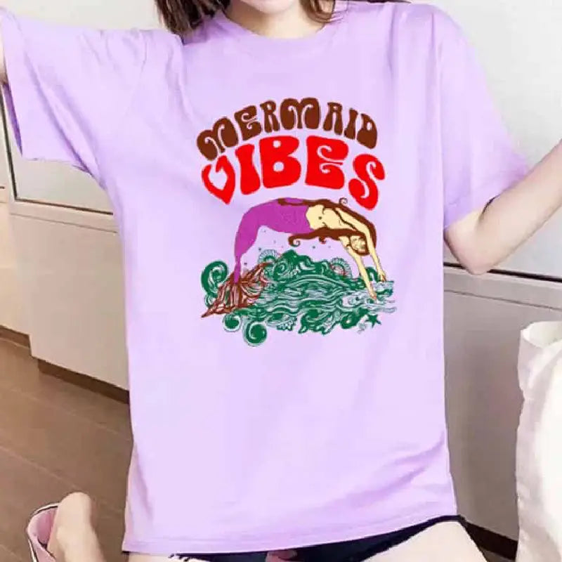 Casual Graphic T-shirt - Purple-MermaidVibe / XS - Shirts