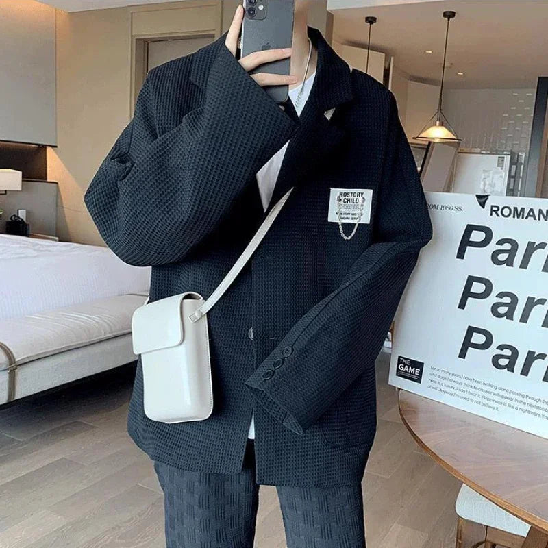 Casual Lapel Long Sleeve Blazer with Red Flower Detail