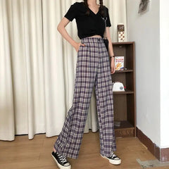 Casual Plaid Retro Aesthetic Loose Pants for Everyday Wear