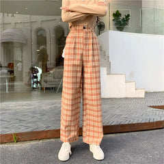 Casual Plaid Retro Aesthetic Loose Pants for Everyday Wear