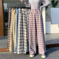 Casual Plaid Retro Aesthetic Loose Pants for Everyday Wear