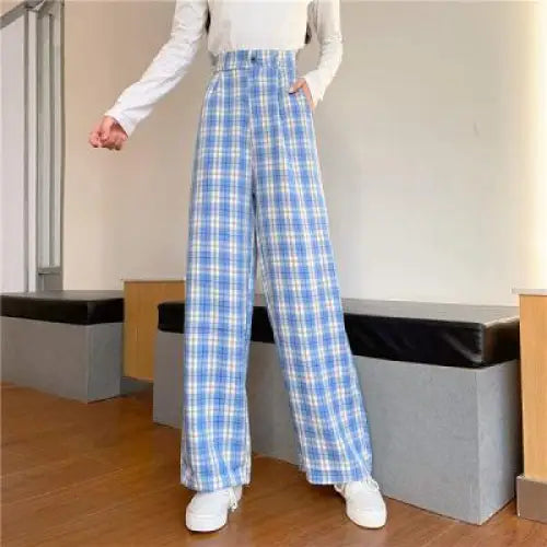 Casual Plaid Retro Aesthetic Loose Pants for Everyday Wear