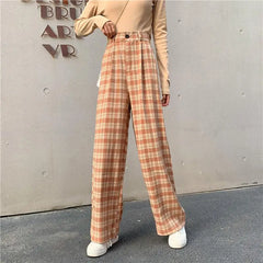 Casual Plaid Retro Aesthetic Loose Pants for Everyday Wear