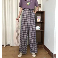 Casual Plaid Retro Aesthetic Loose Pants for Everyday Wear