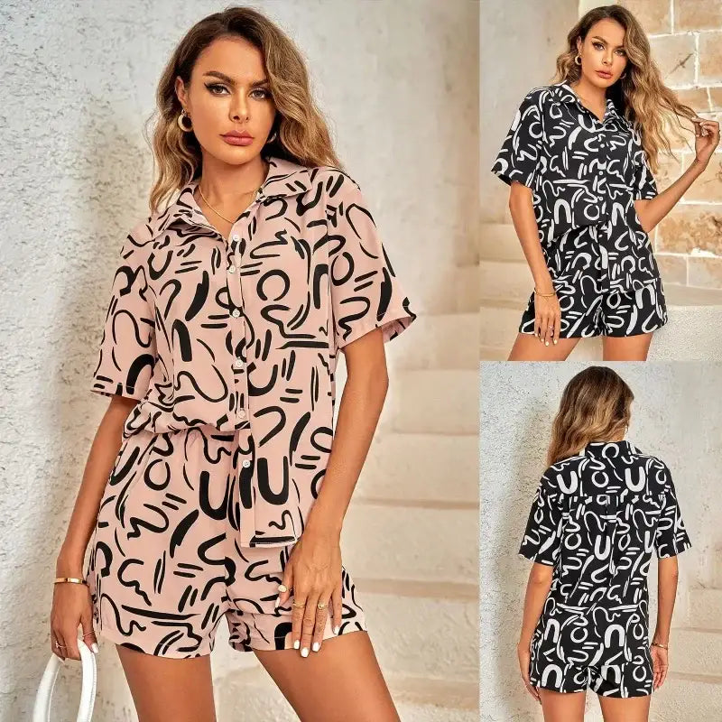 Casual Print Loose Short Set with Inches Waist and Hip Fit