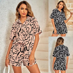 Casual Print Loose Short Set with Inches Waist and Hip Fit