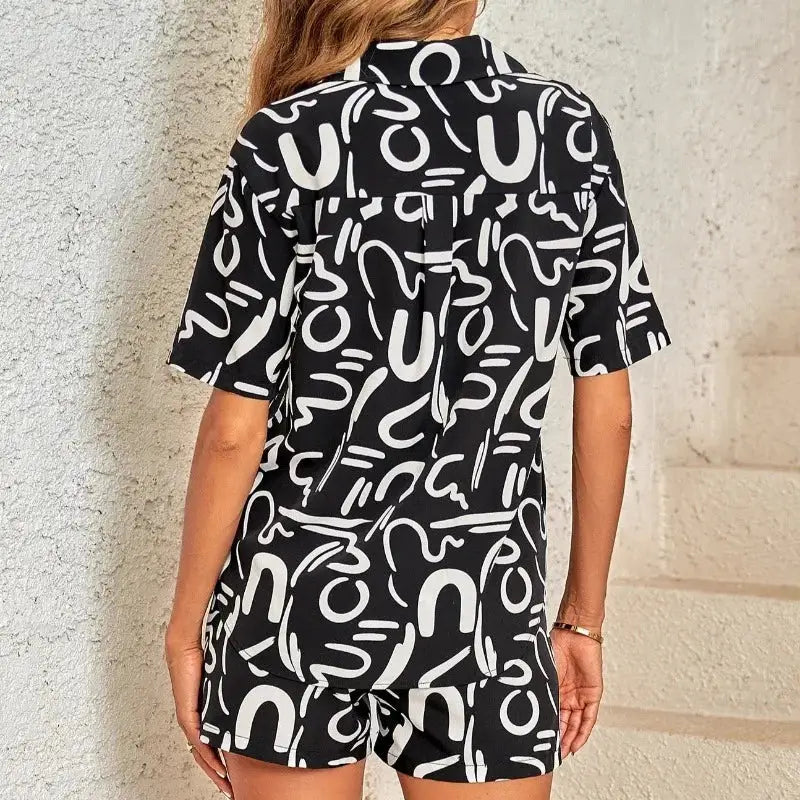 Casual Print Loose Short Set with Inches Waist and Hip Fit
