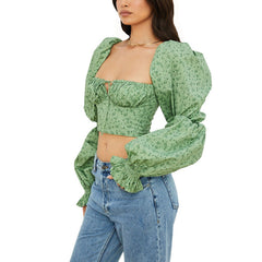 Casual Puff Sleeve Corset - Lace Up