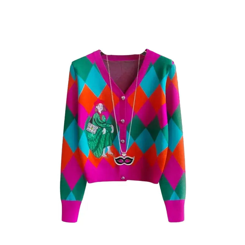 Casual Sequin Knit Cartoon Detail Pullover - Cardigan