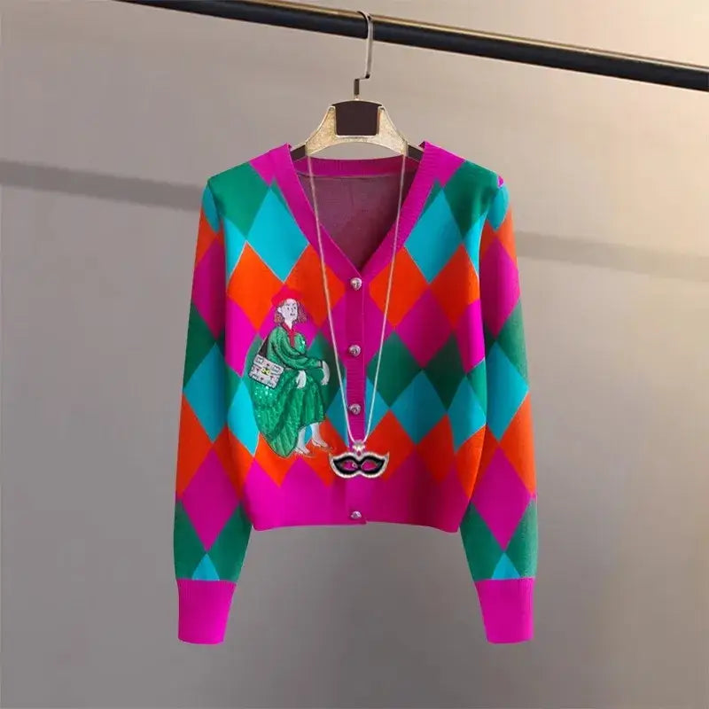 Casual Sequin Knit Cartoon Detail Pullover - Shirts
