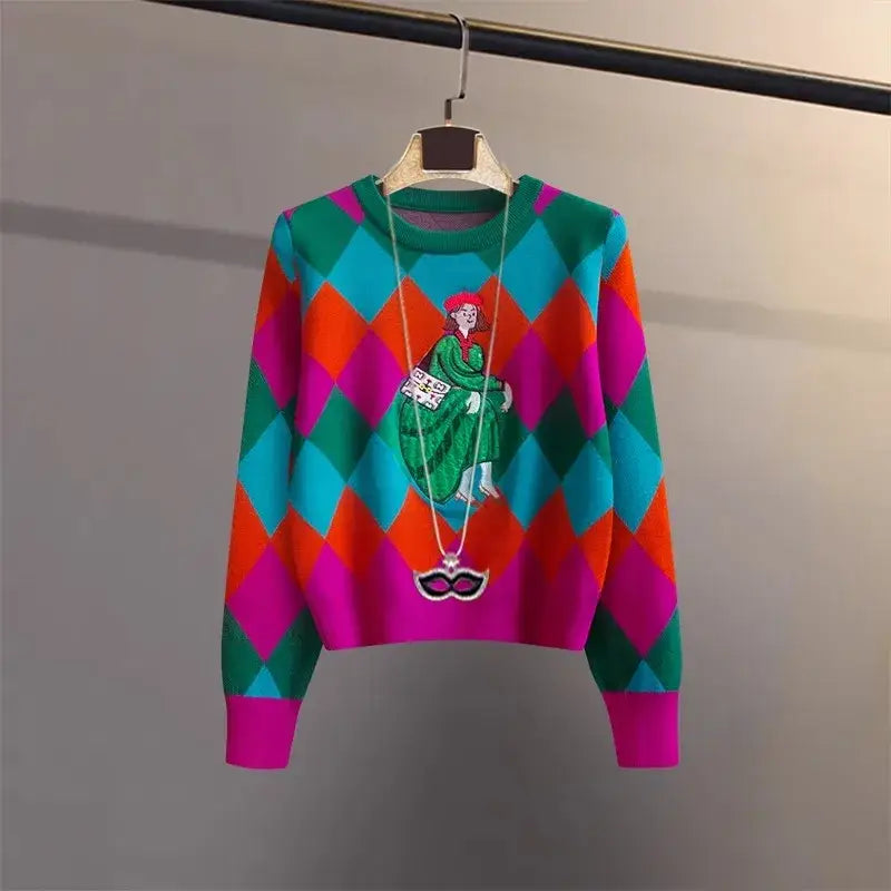 Casual Sequin Knit Cartoon Detail Pullover - Shirts