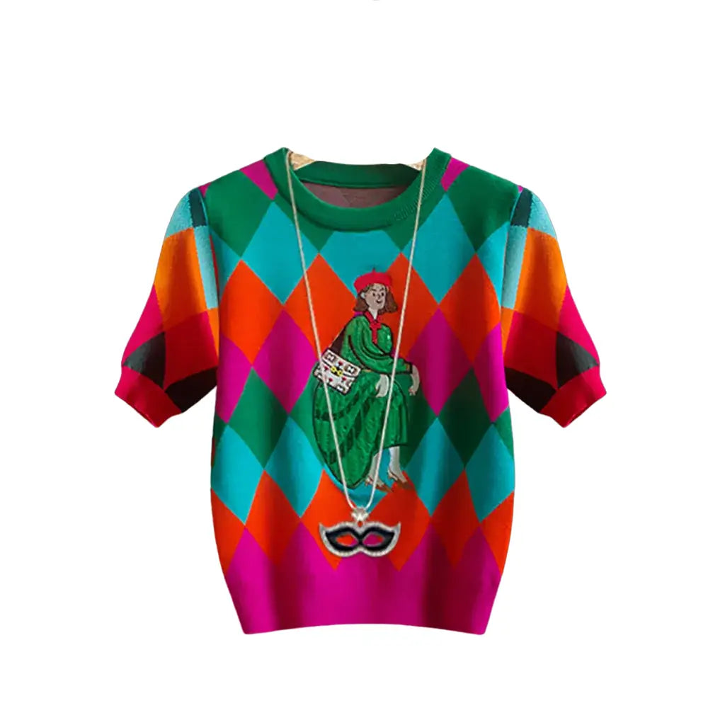 Casual Sequin Knit Cartoon Pullover Top Shirt / One Size