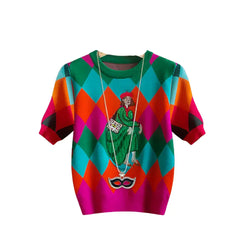 Casual Sequin Knit Cartoon Pullover Top Shirt / One Size