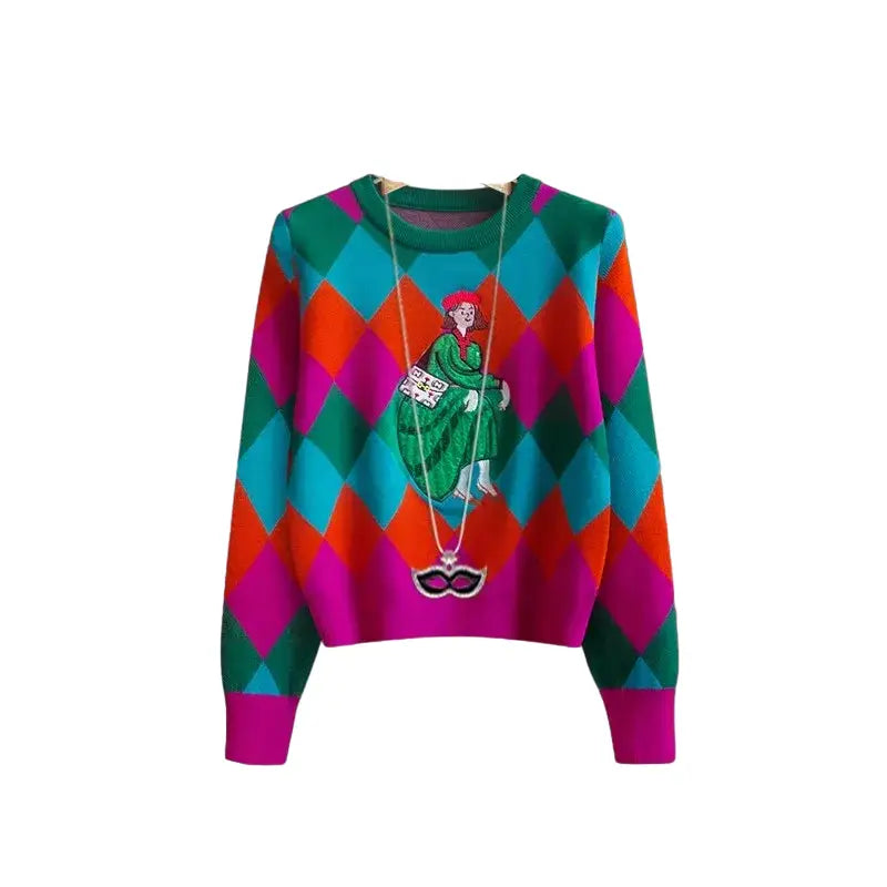 Casual Sequin Knit Cartoon Pullover Top Sweater / One Size