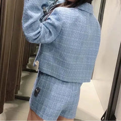 Casual Textured Cropped Blazer with Single Front Button