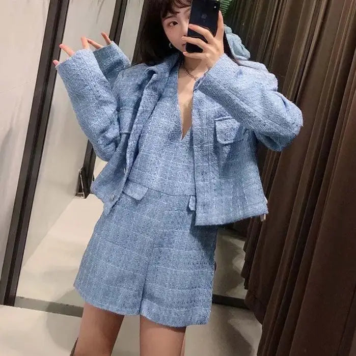 Casual Textured Cropped Blazer with Single Front Button