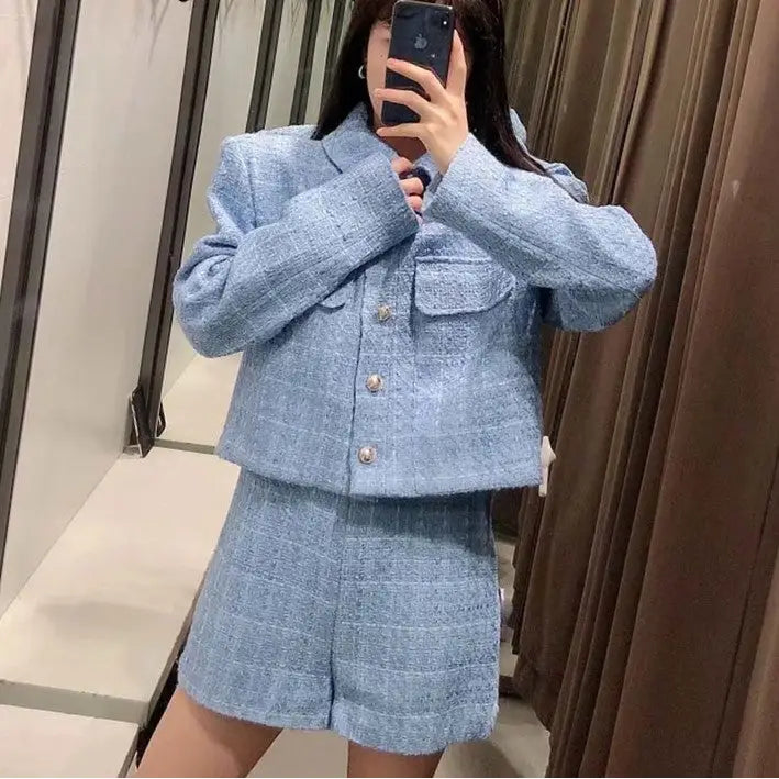 Casual Textured Cropped Blazer with Single Front Button