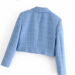 Casual Textured Cropped Blazer with Single Front Button