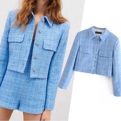 Casual Textured Cropped Blazer with Single Front Button