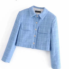 Casual Textured Cropped Blazer with Single Front Button