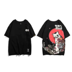 Cat and Koi Asian Street Design T Shirt