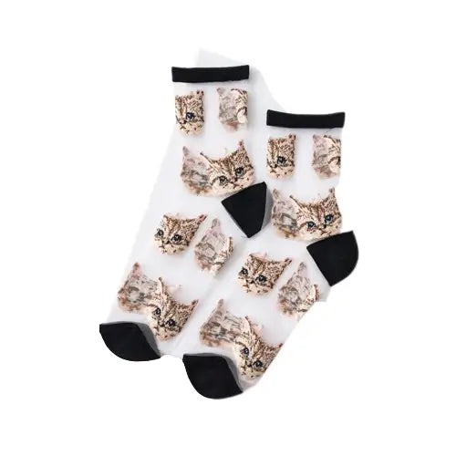 Cat Design Sheer Mesh Socks