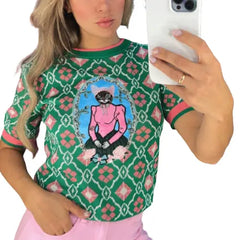 Cat Embroidered Crew Neck Sweater for Women