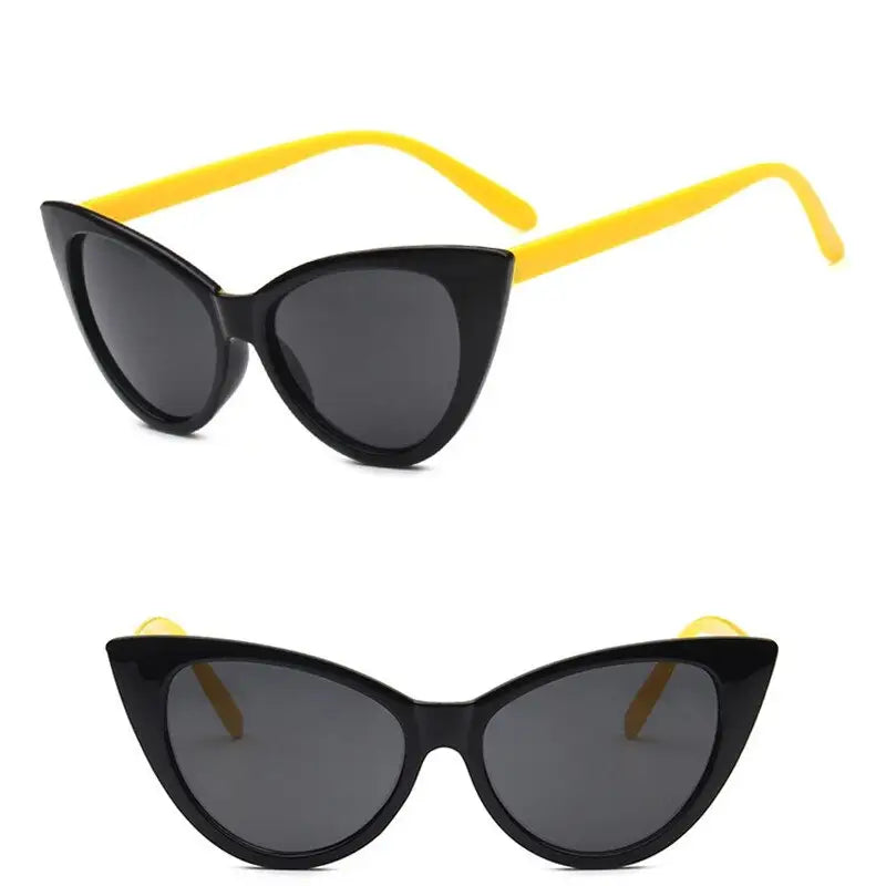 Cat Eye Brand Sunglasses - Black-Yellow-(XL) / One Size