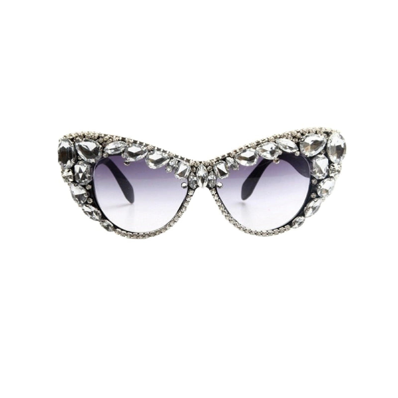 Cat Eye Embellished Crystal Sunglasses - Grey / One Size