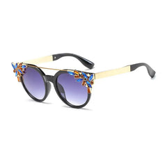 Cat Eye Fancy Rhinestones Sunglasses - Black / One Size
