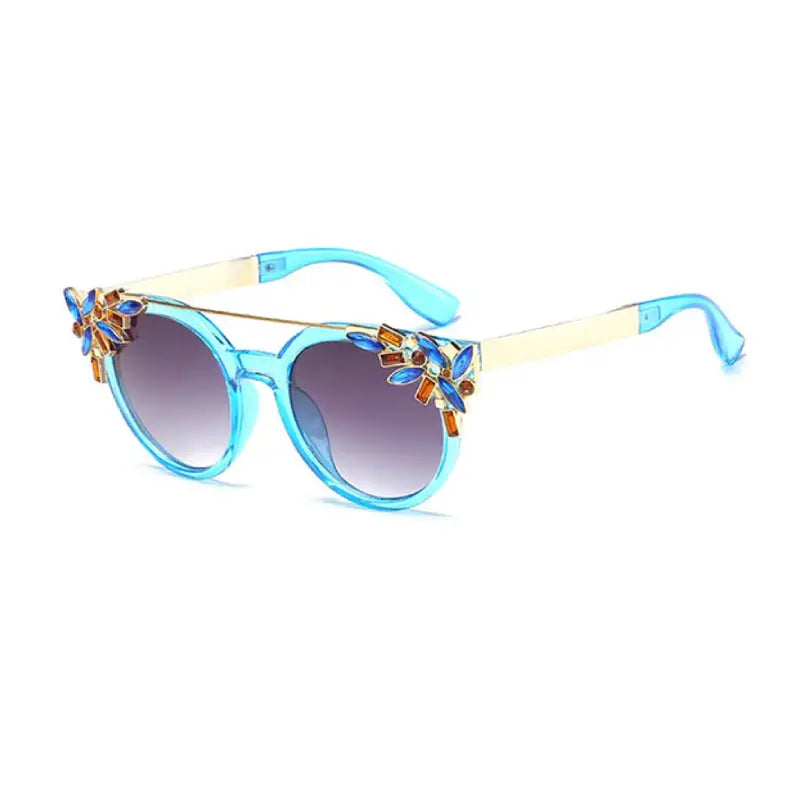 Cat Eye Fancy Rhinestones Sunglasses - Blue / One Size