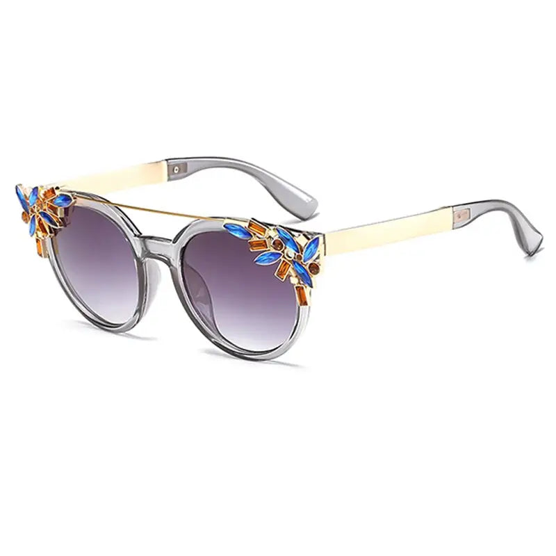 Cat Eye Fancy Rhinestones Sunglasses - Silver / One Size