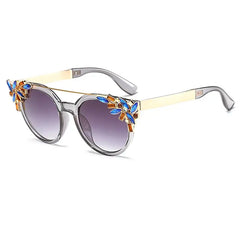 Cat Eye Fancy Rhinestones Sunglasses - Silver / One Size