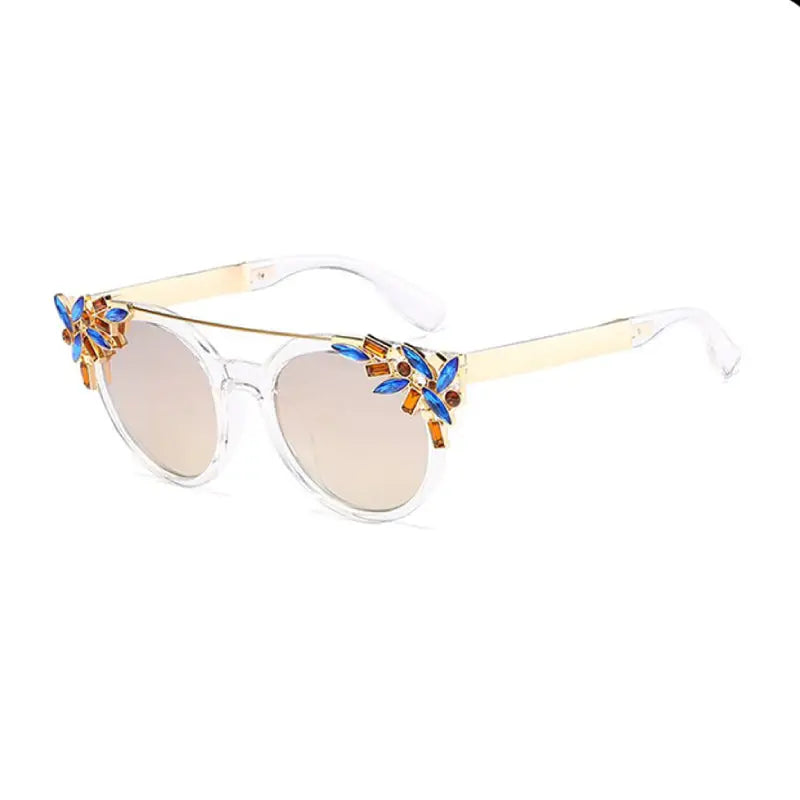 Cat Eye Fancy Rhinestones Sunglasses UV Protection White