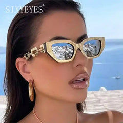 Cat Eye Sunglasses with Chain Detail