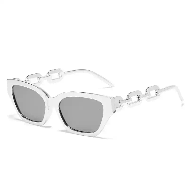 Cat Eye Sunglasses with Chain Detail All Sliver