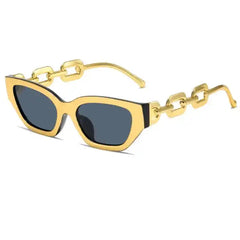 Cat Eye Sunglasses with Chain Detail Gold Grey