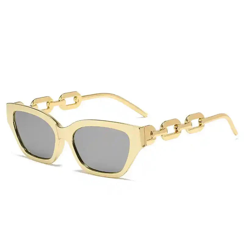Cat Eye Sunglasses with Chain Detail Gold Sliver