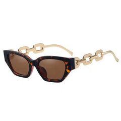 Cat Eye Sunglasses with Chain Detail Leopard Tea