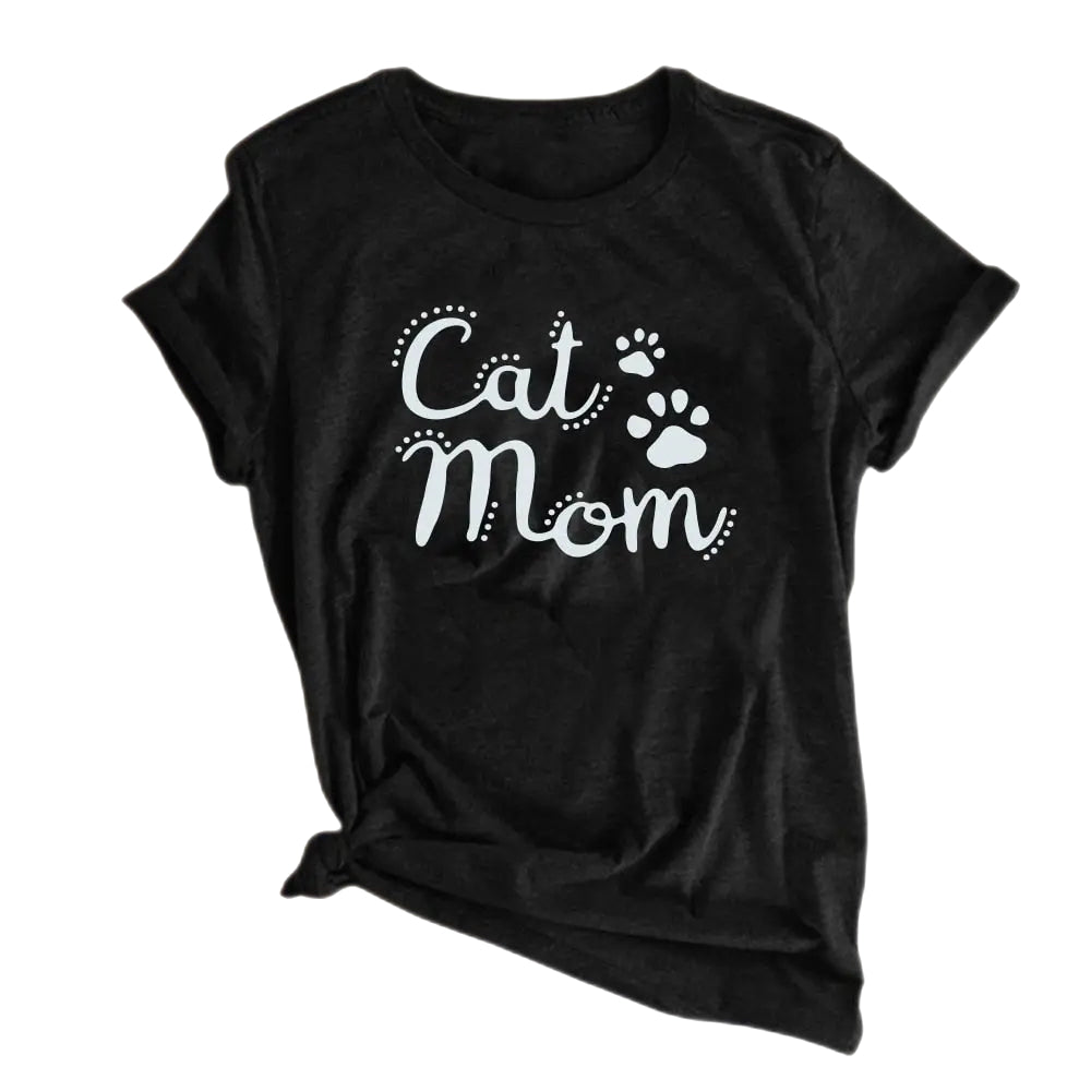 Cat Mom Printed T-Shirt - Black / S - T-shirts