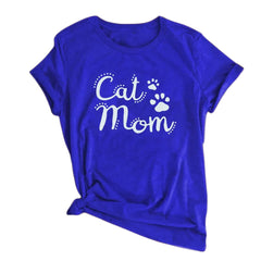 Cat Mom Printed T-Shirt - Blue / S - T-shirts