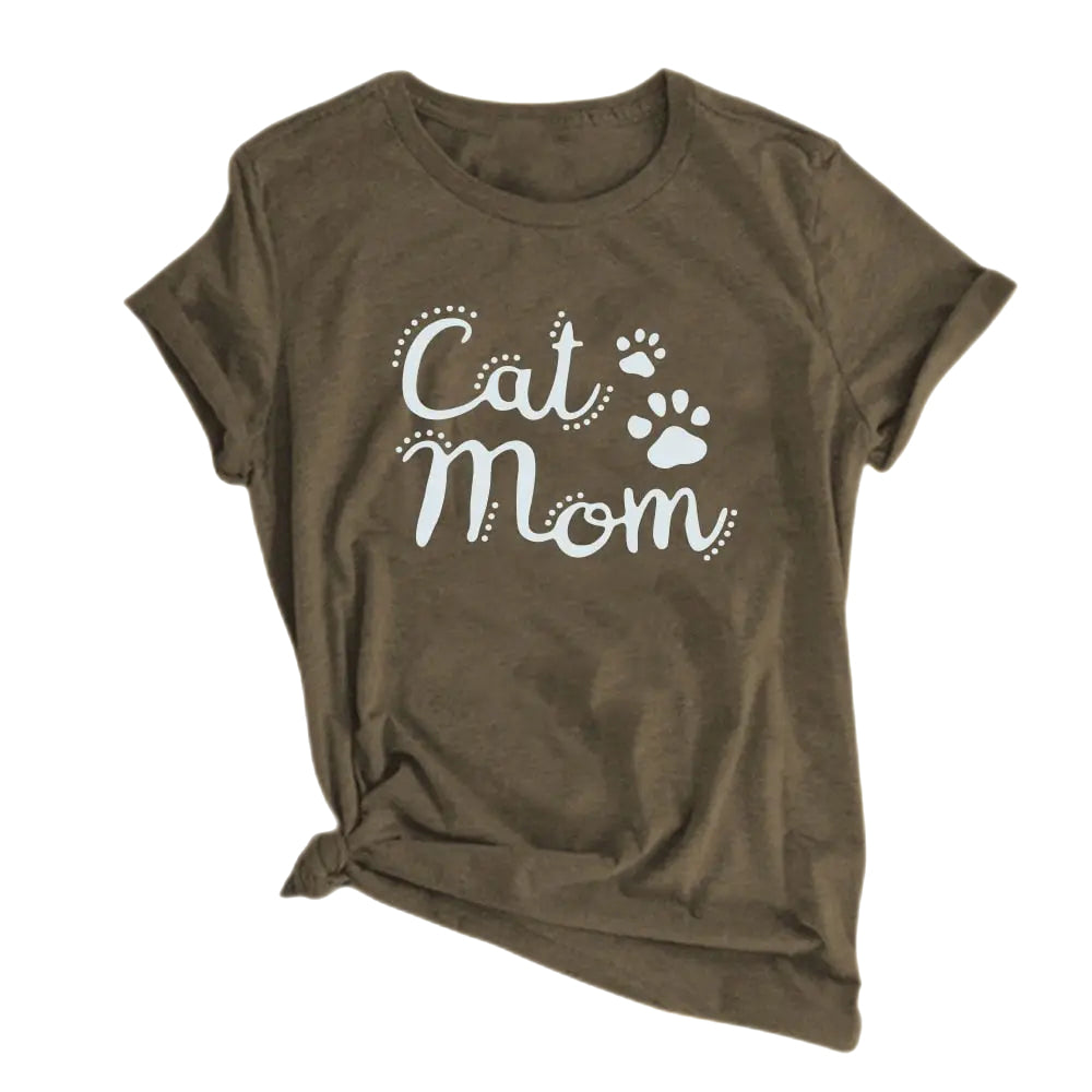 Cat Mom Printed T-Shirt - Brown / S - T-shirts